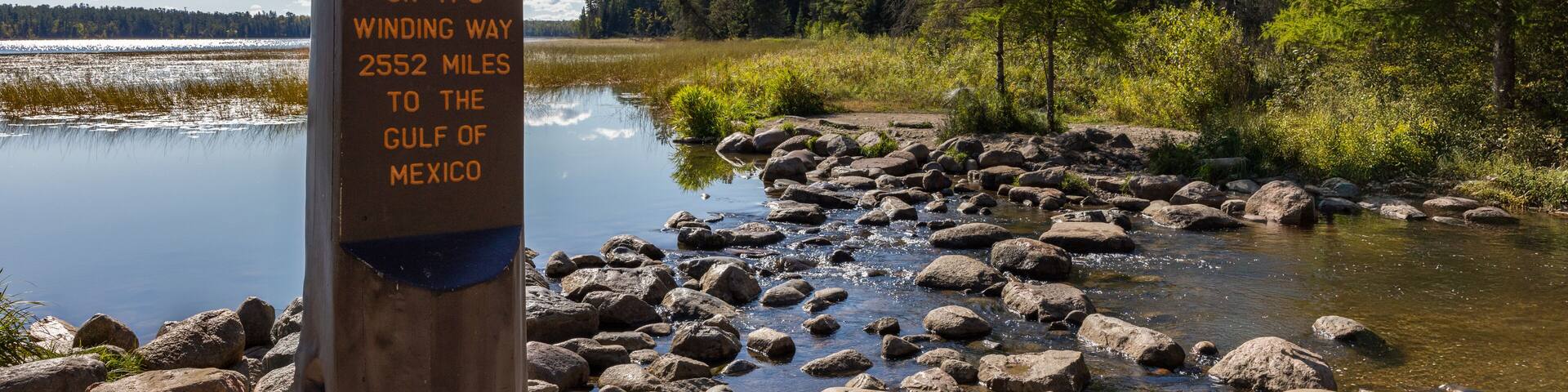 Lake Itasca at Itasca State Park near Bemidji Minnesota is the headwaters of the Mississippi River
