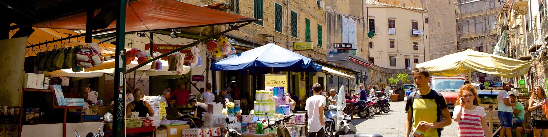 Ballaro Market which includes street scenes, markets and a city