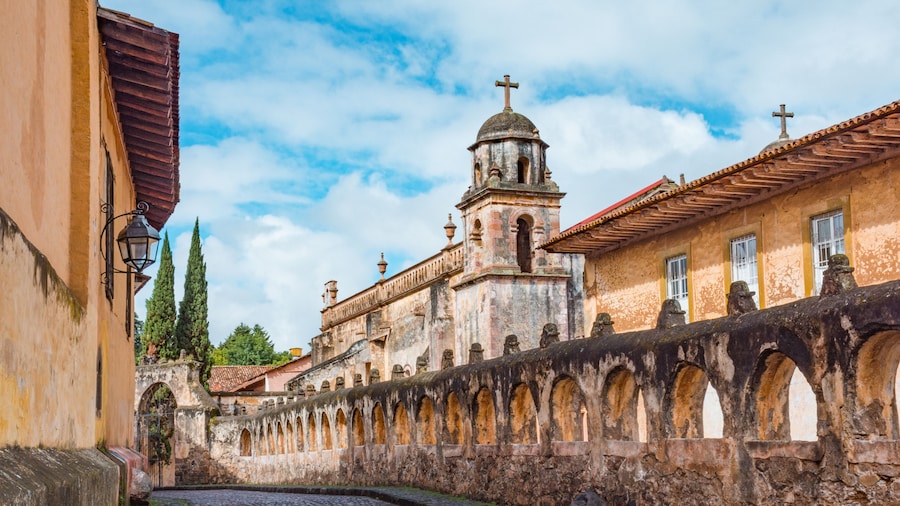 Sagrario Temple near main square of Patzcuaro Magic Town in Michoacan, Mexico