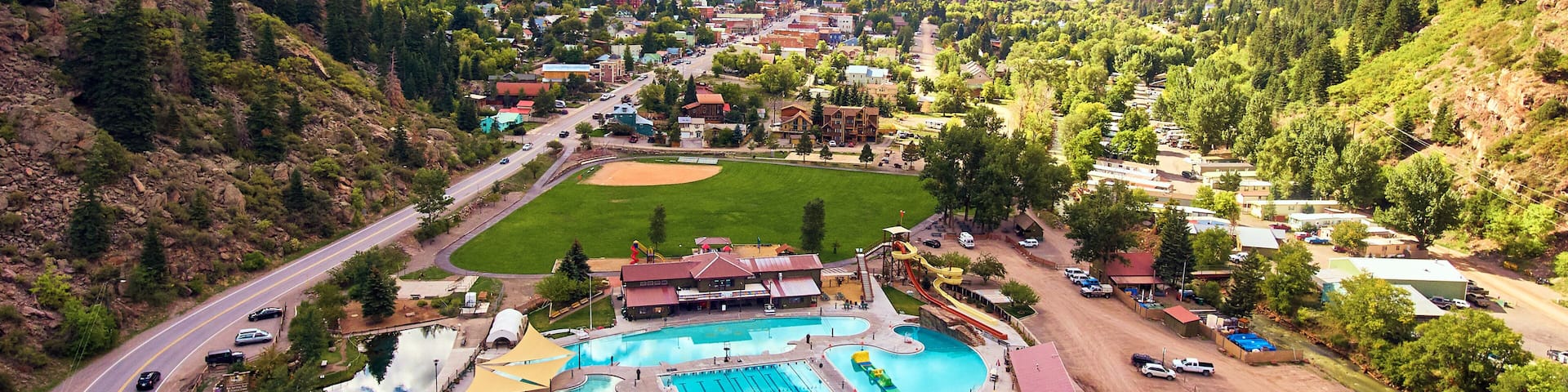 Aerial Hot Springs Ouray Mountain town
