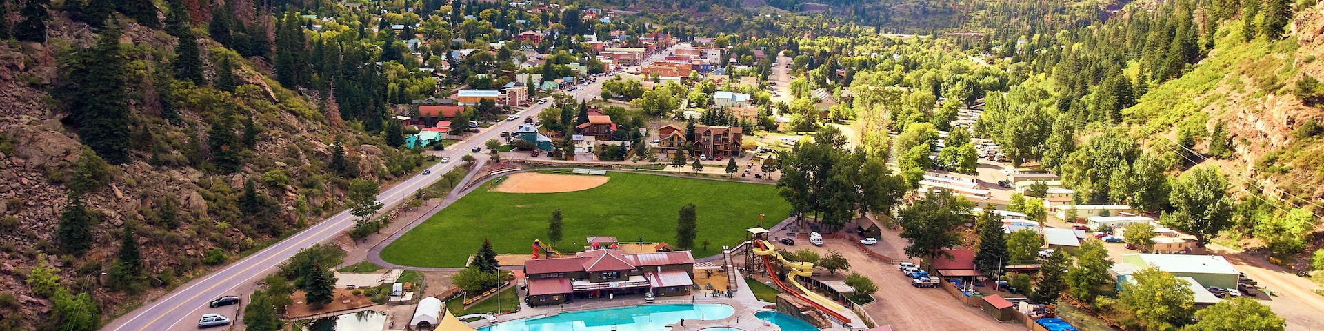 Aerial Hot Springs Ouray Mountain town