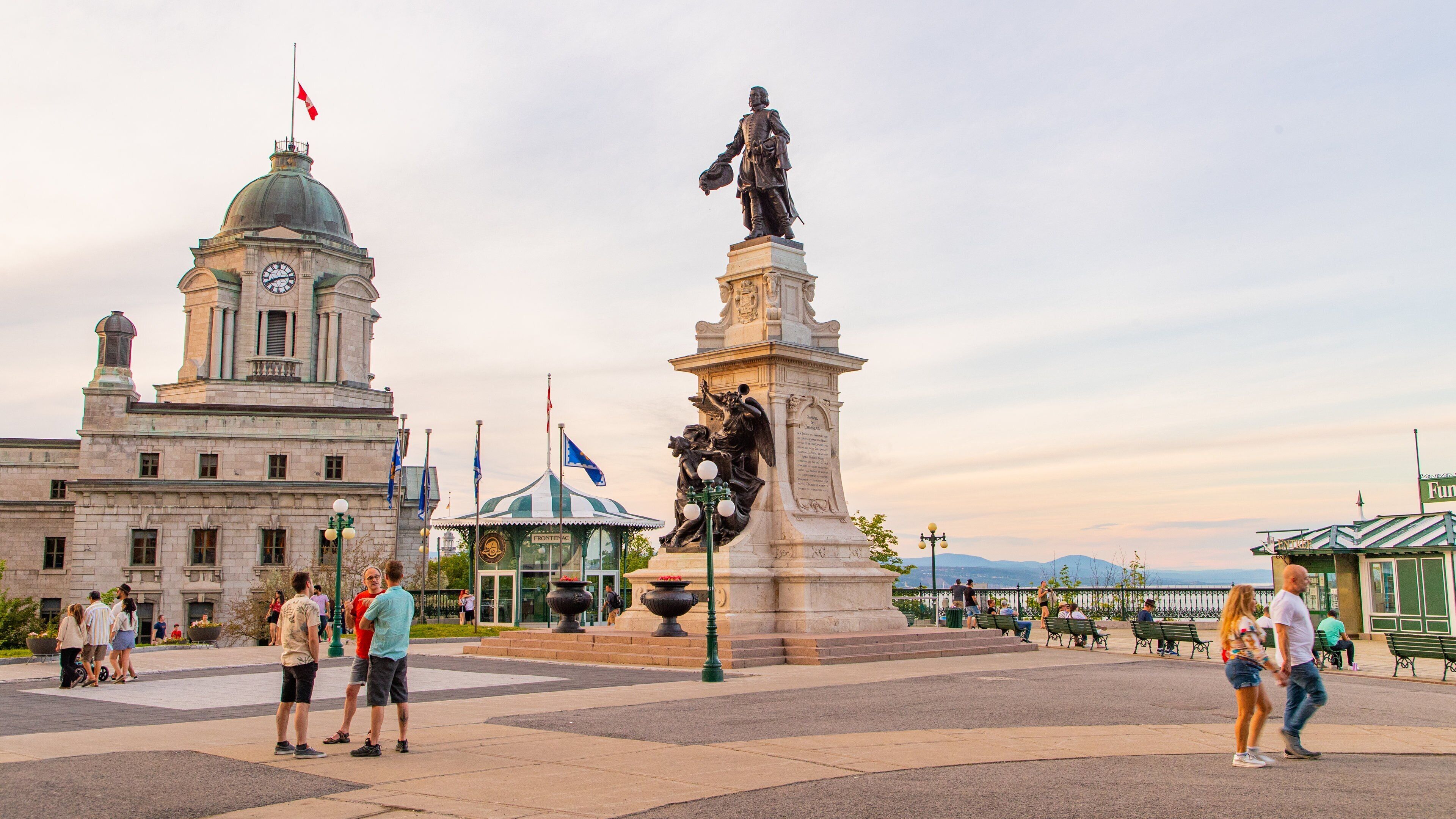 Parks Canada\'s Dufferin Terrace which includes street scenes, heritage elements and a statue or sculpture