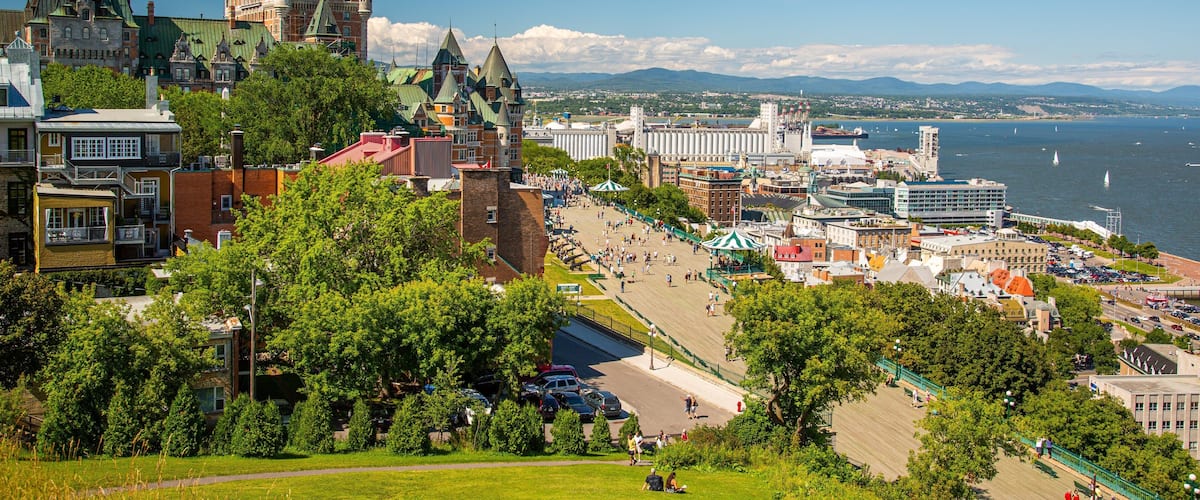 Parks Canada\'s Dufferin Terrace which includes landscape views, heritage elements and a coastal town