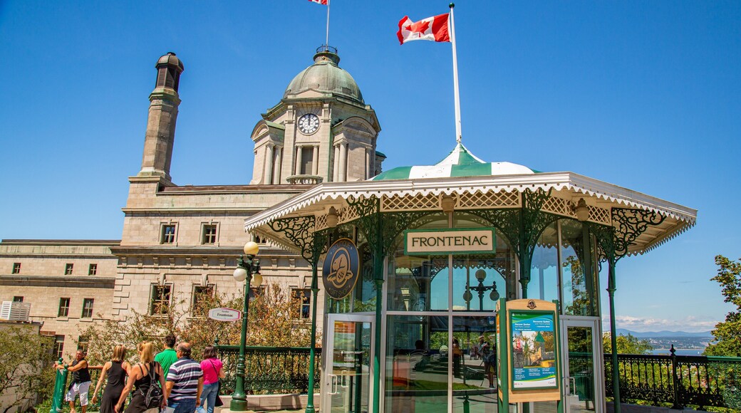 Parks Canada\'s Dufferin Terrace featuring signage and heritage elements