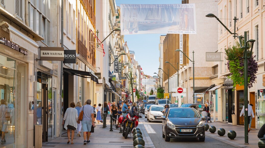 Rue d\'Antibes featuring a city