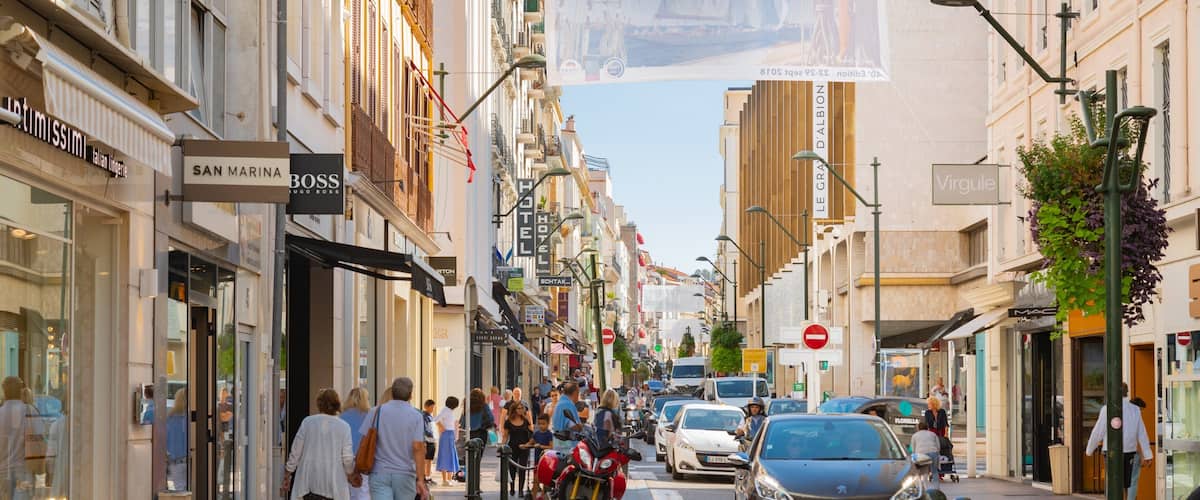 Rue d\'Antibes featuring a city