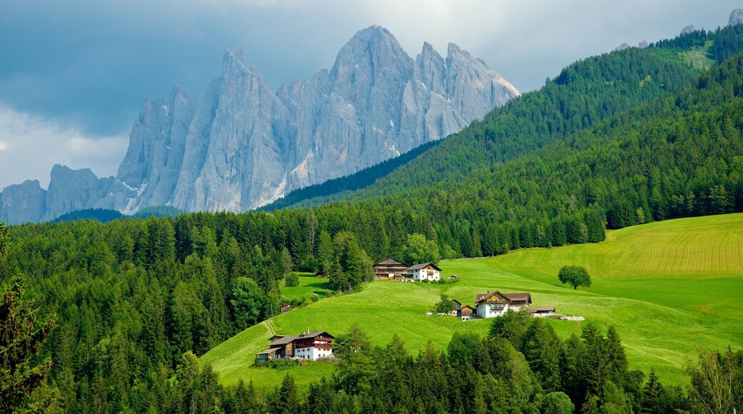 Funes fasiliteter samt fjell, åkre og rolig landskap