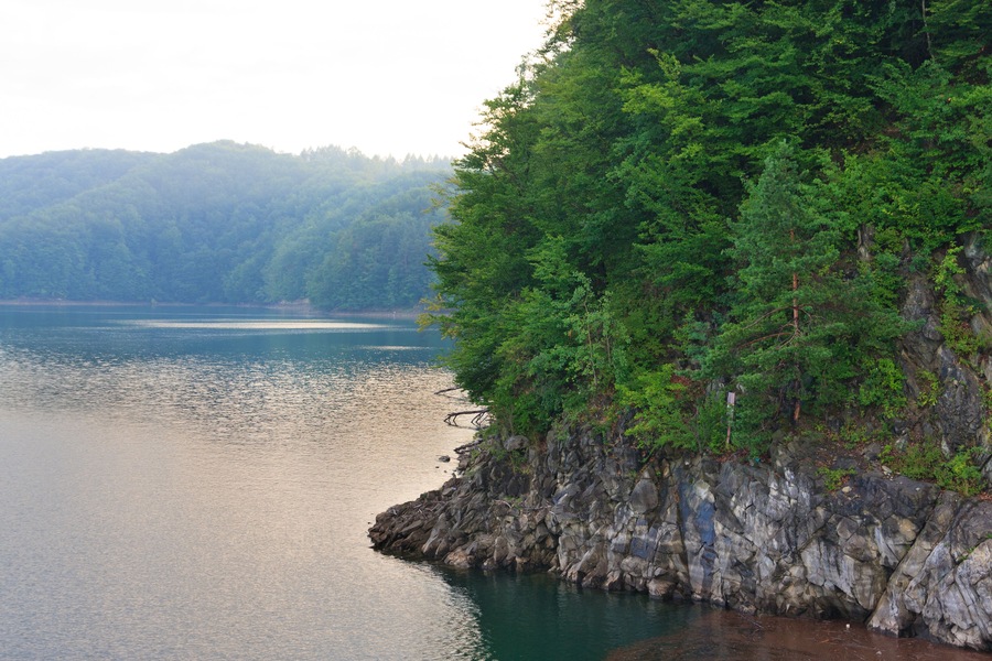 Lake and hill and cliff with Forest in Solina, Polanczyk, Poland, Europe.; Shutterstock ID 210847567
