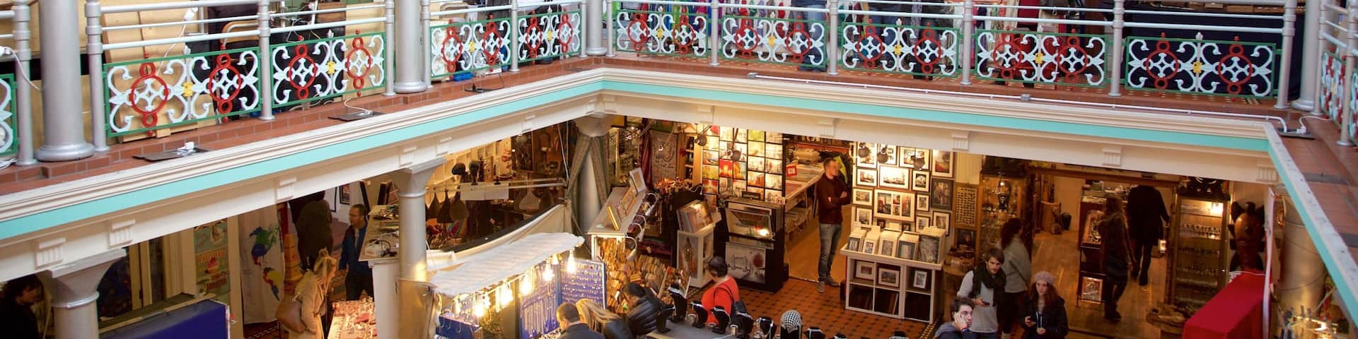 Camden Markets showing heritage architecture, interior views and markets