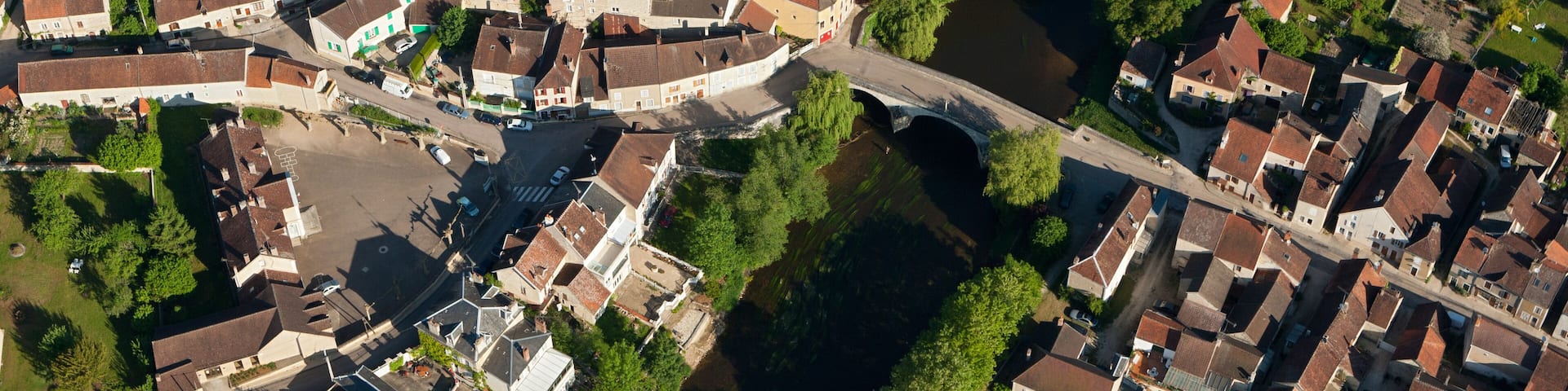 Arcy-sur-Cure seen from the sky, Yonne department in Bourgogne-Franche-comté région, France