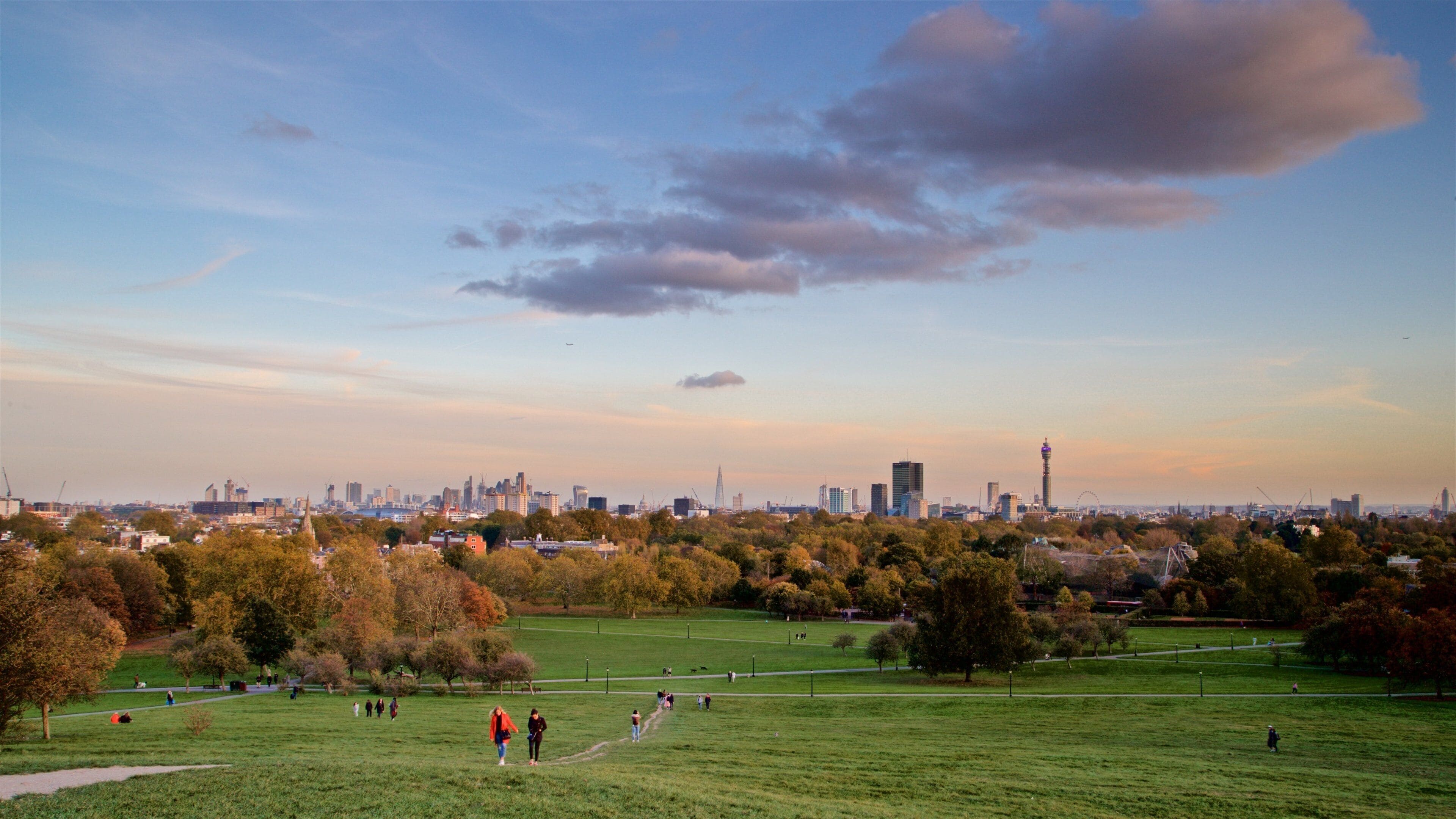 Primrose Hill which includes a city, a sunset and landscape views