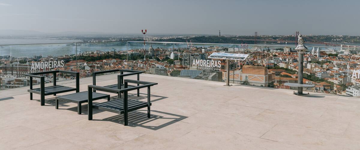 Amoreiras Shopping Center showing a city and views