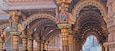 The brightly decorated Burmese teak archways in the Hindu Shri Swaminarayan Temple in Ahmedabad, India