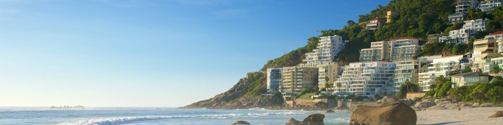 Clifton Bay Beach showing a beach and a coastal town