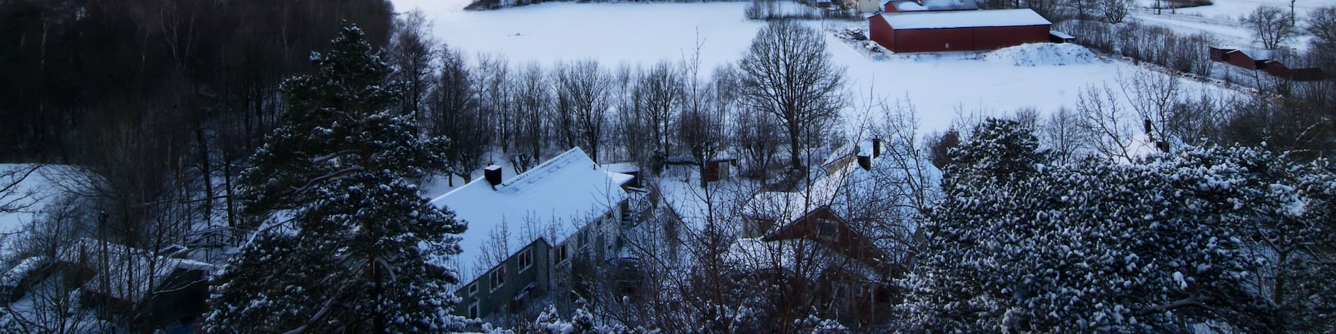 A really beautiful scenery of a winter landscape in the rural parts of Varberg in Sweden shot from above a cliff