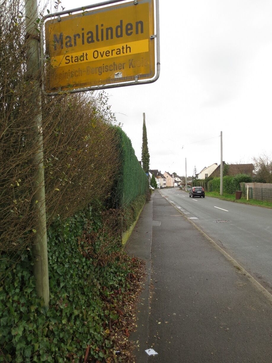 Looking down a sidewalk in the German village of Marialinden.

Marialinden is a small village outside of Cologne, Germany.

I was fortunate enough to spend a couple days here during my recent visit.

Nice little village.