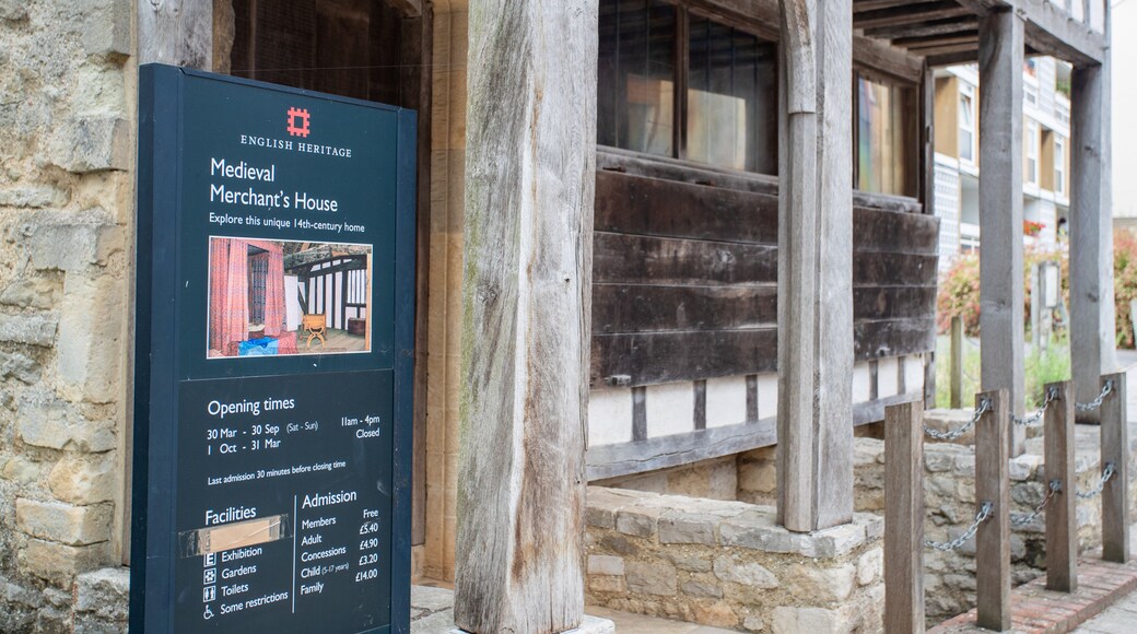 Medieval Merchant\'s House showing heritage elements and signage