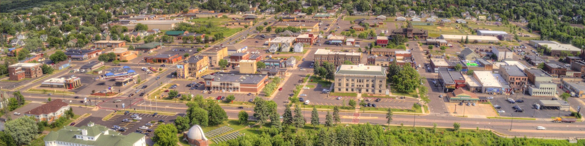 Aerial View of the Small Town of Ashland, Wisconsin on the Shore of Lake Superior
