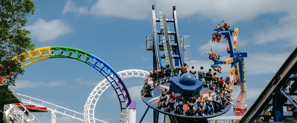 Rainbow\'s End which includes rides as well as a small group of people