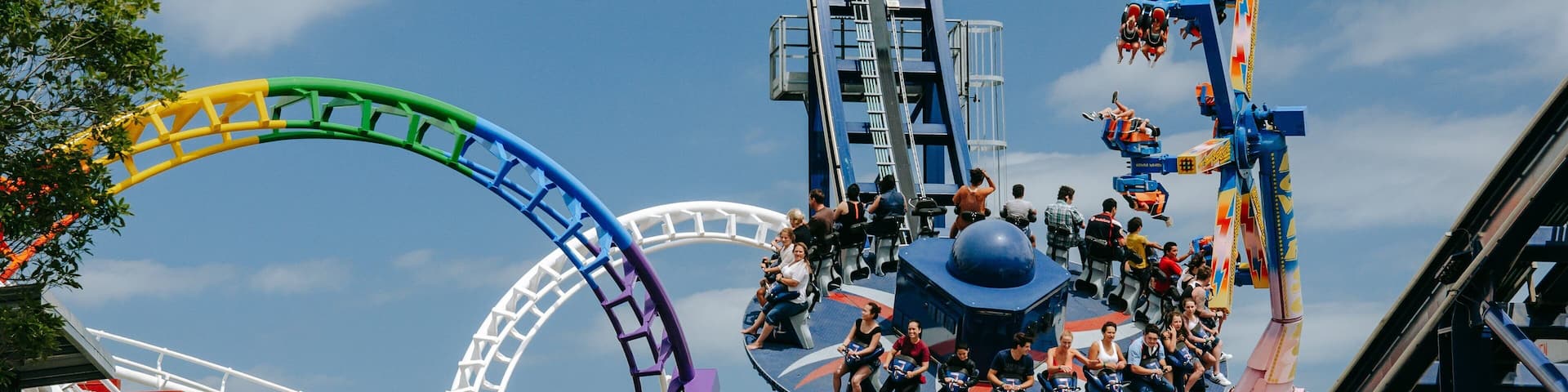 Rainbow\'s End which includes rides as well as a small group of people