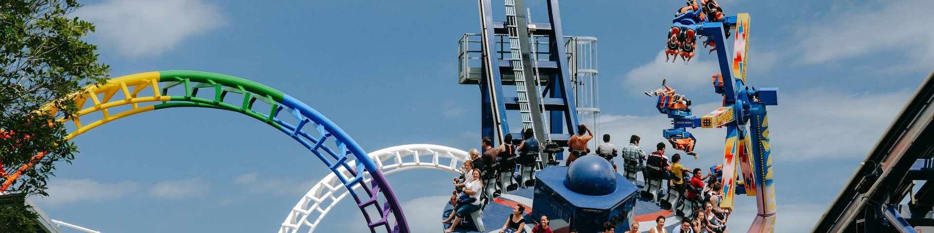 Rainbow\'s End which includes rides as well as a small group of people
