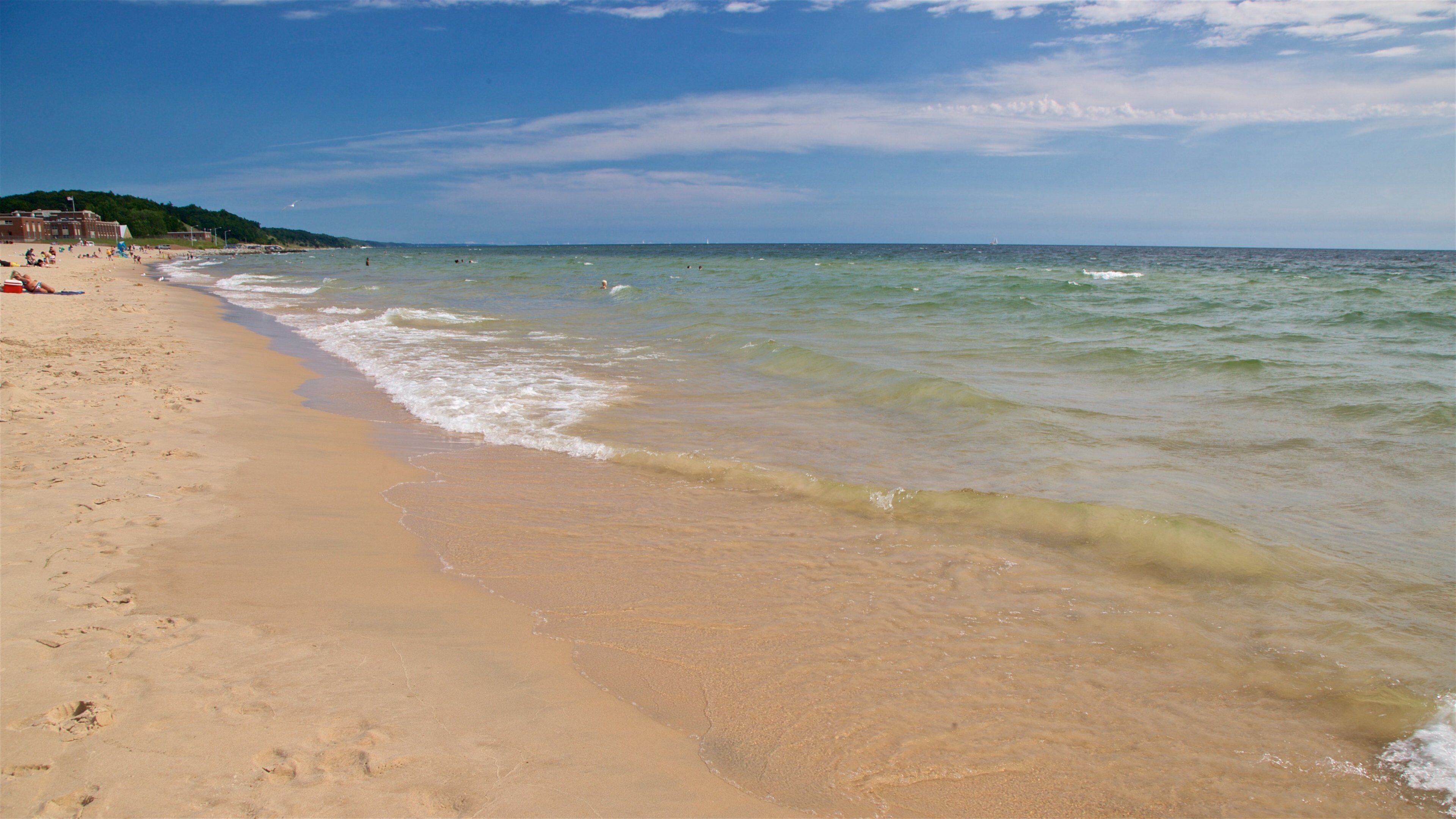 Pere Marquette Park Beach showing a beach and general coastal views