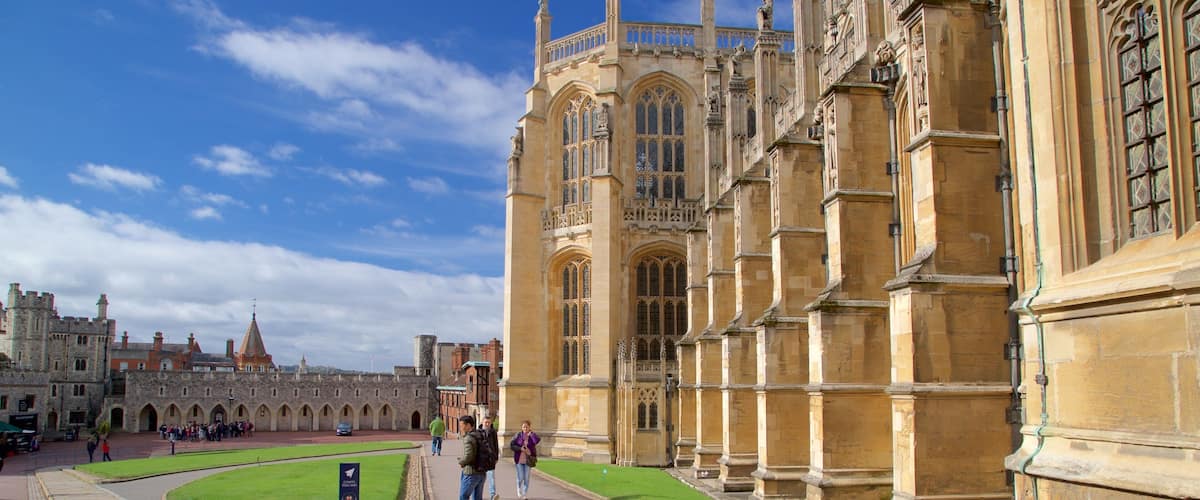 St. Georges Chapel featuring heritage architecture as well as a small group of people