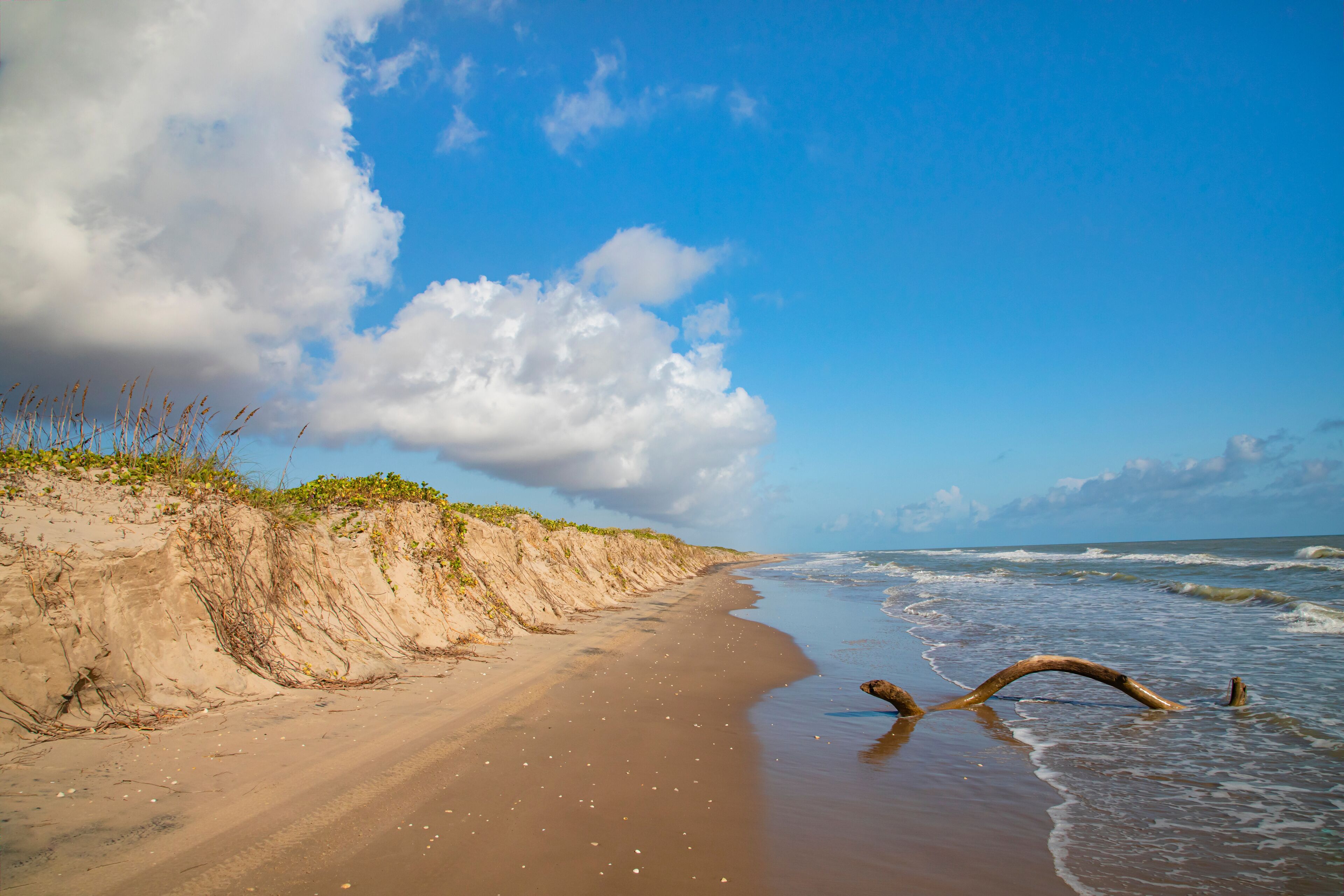 South Padre Island beach after high tides