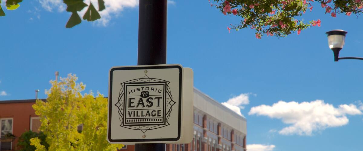 Historic East Village which includes signage