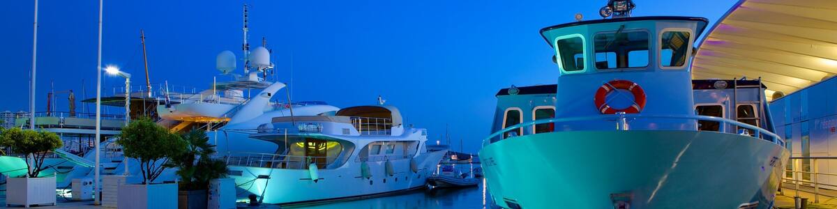 Port of Toulon featuring boating, night scenes and general coastal views