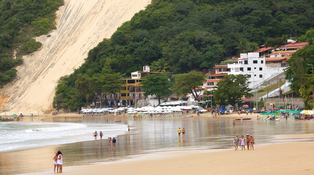 Ponta Negra Beach featuring general coastal views and a sandy beach as well as a small group of people