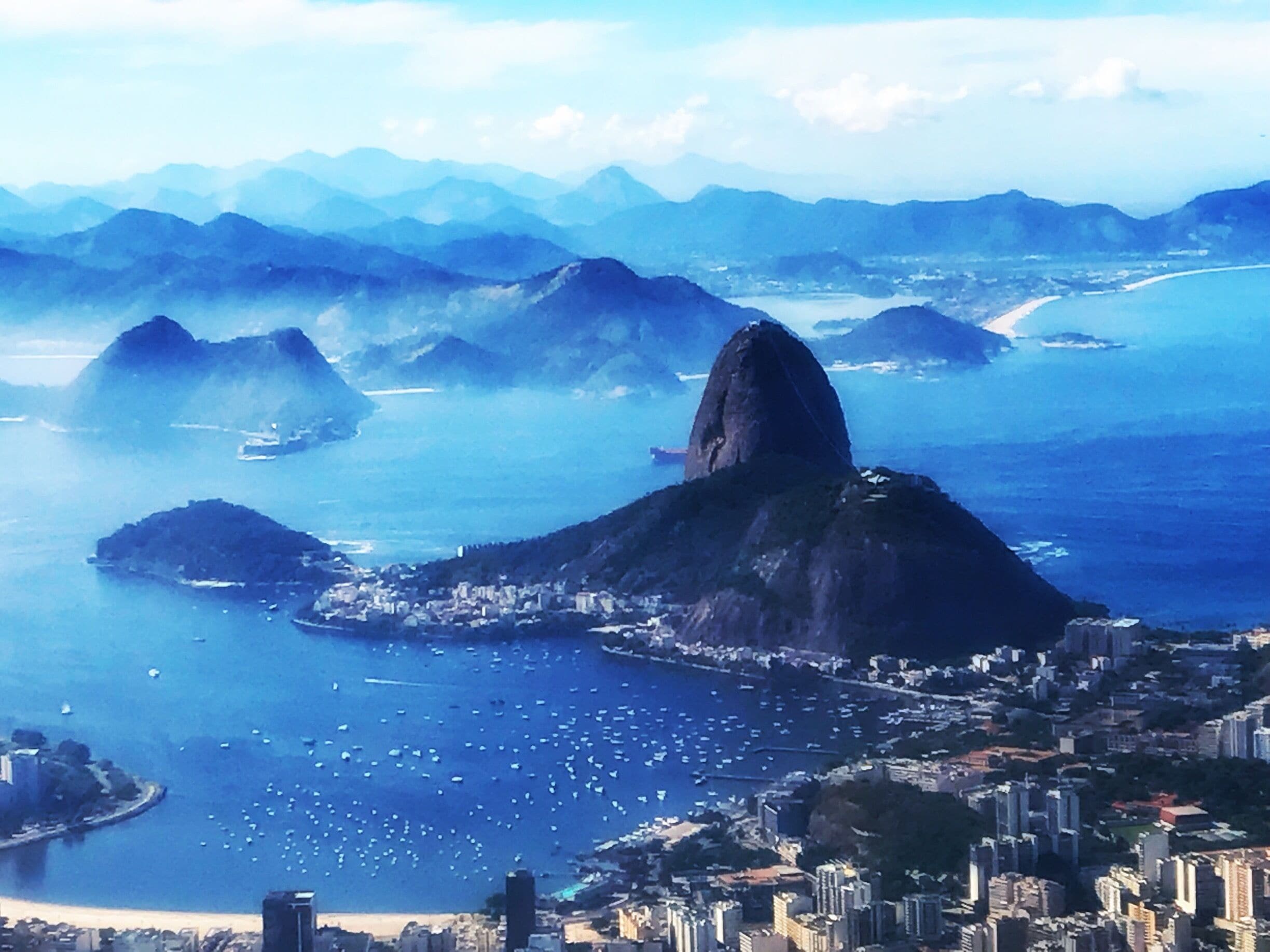 Guanabara Bay is an oceanic bay located in the state of Rio de Janeiro. On its western shore lies the city of Rio de Janeiro and Duque de Caxias, and on its eastern shore the cities of Niterói and São Gonçalo. Guanabara Bay is the second largest bay in area in Brazil.