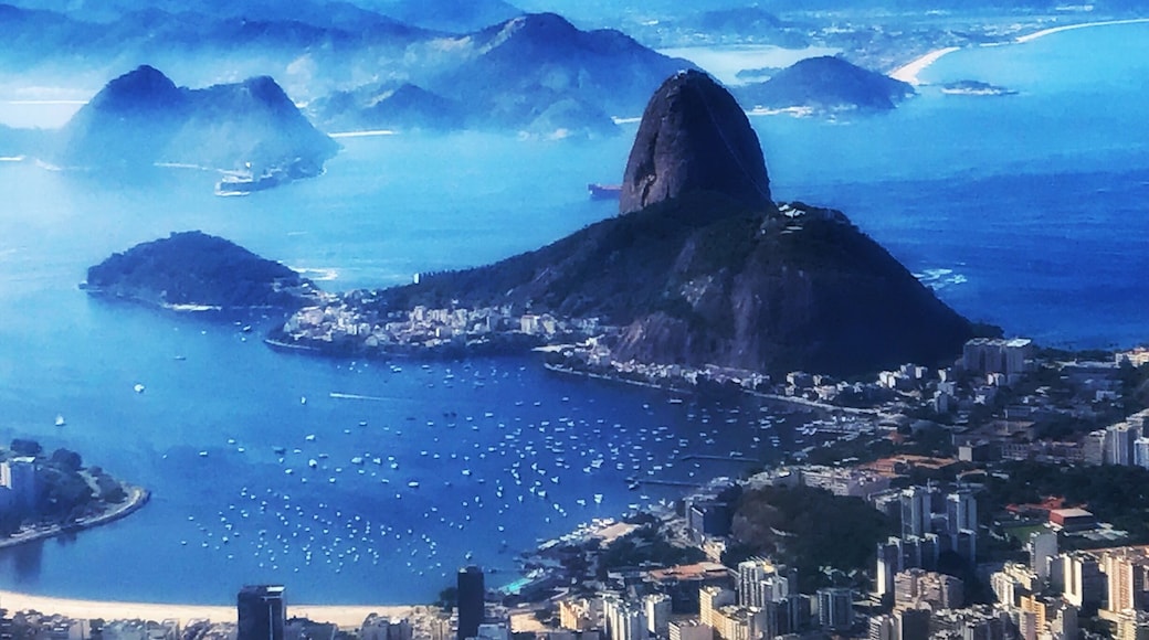 Guanabara Bay is an oceanic bay located in the state of Rio de Janeiro. On its western shore lies the city of Rio de Janeiro and Duque de Caxias, and on its eastern shore the cities of Niterói and São Gonçalo. Guanabara Bay is the second largest bay in area in Brazil.