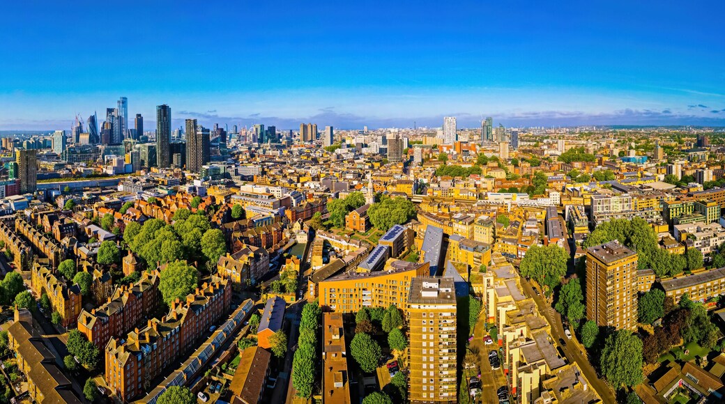 The aerial view of Shoreditch, an arty area adjacent to the equally hip neighborhood of Hoxton in London