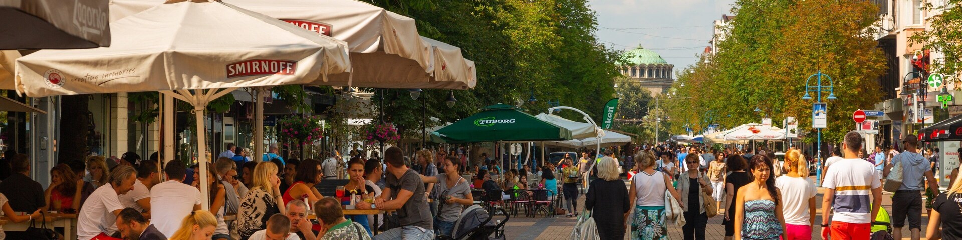 Vitoshka Boulevard showing markets, outdoor eating and street scenes