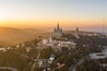 Barcelona, Spain - Feb 24, 2020: Aerial drone view of church on Mount Tibidabo