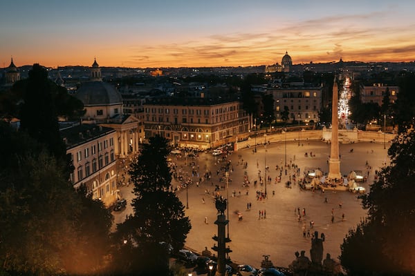 Pincio Terrace featuring a square or plaza, landscape views and a sunset