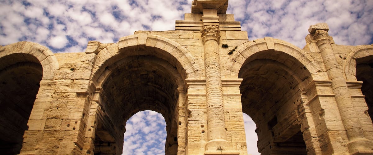 The Arles Amphitheatre, a Roman amphitheatre in the southern French town of Arles, now a bullfighting arena