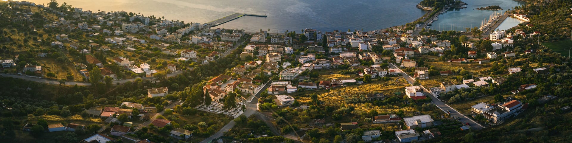 Methana coastline and marina in Aegean sea, Greece.