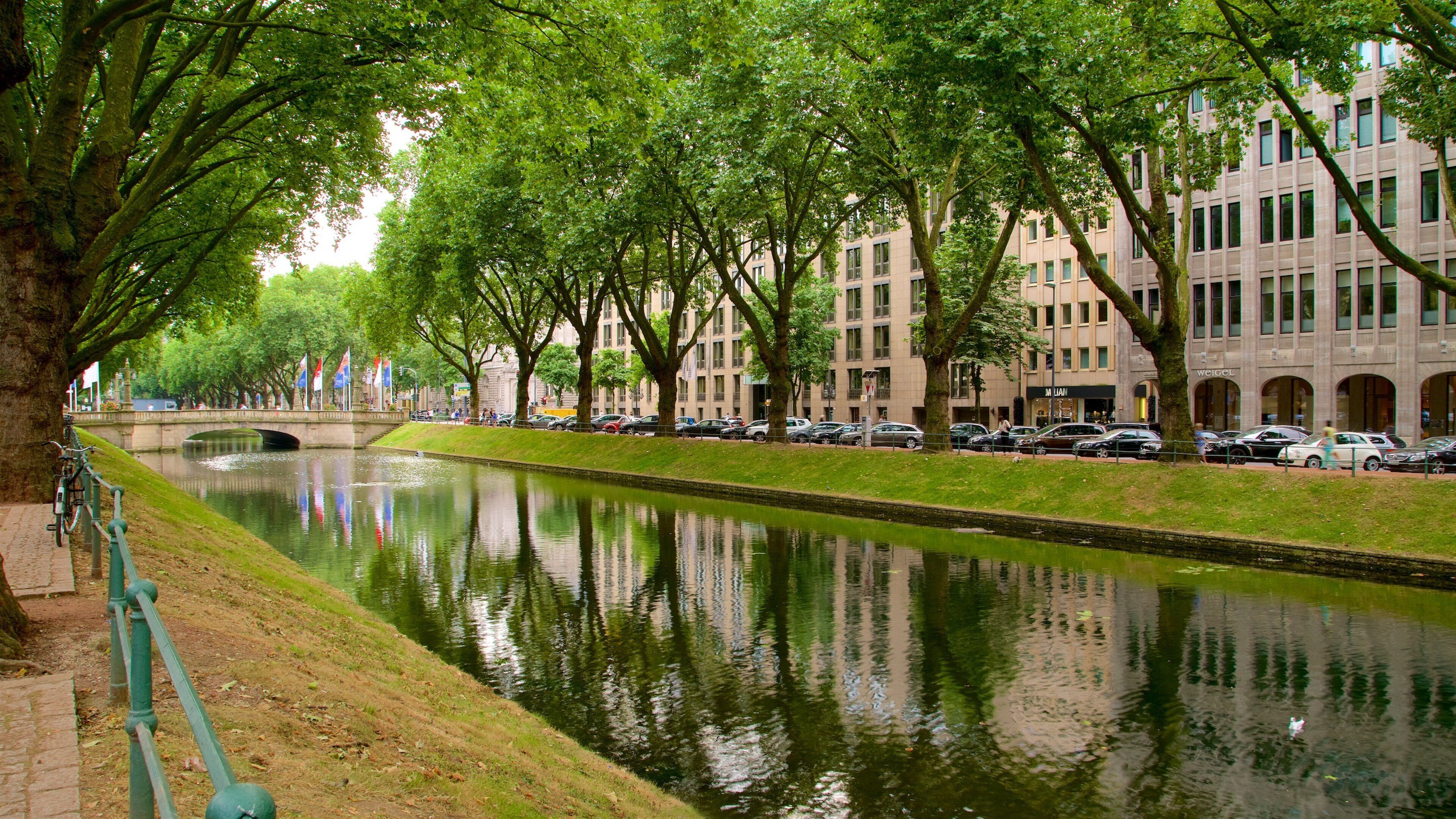 Konigsallee featuring a river or creek and a garden