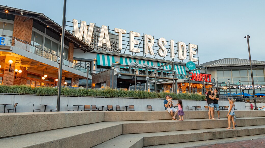 Waterside Festival Marketplace which includes signage as well as a family