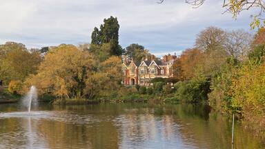 Bletchley Park mettant en vedette fontaine, maison et mare
