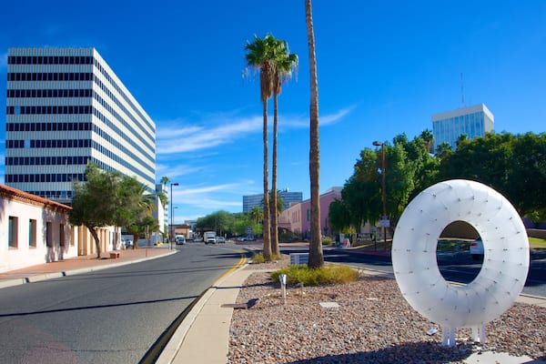 Tucson Museum of Art featuring street scenes, a city and outdoor art