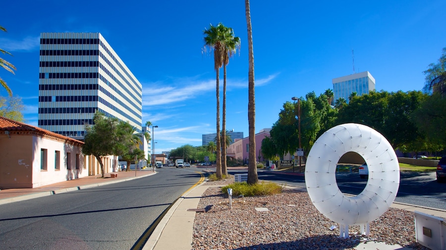 Tucson Museum of Art featuring a city, outdoor art and street scenes