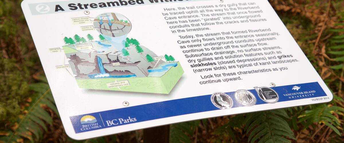 Horne Lake Caves Provincial Park showing signage