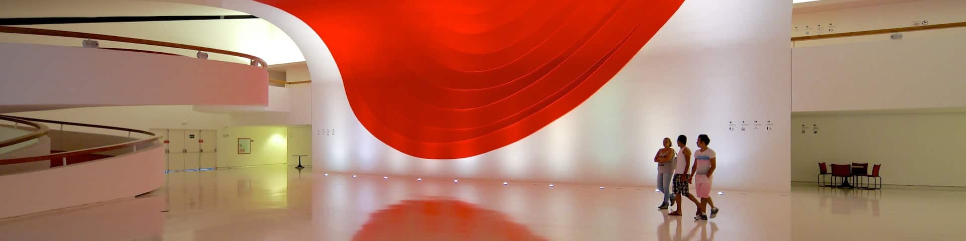 Ibirapuera Auditorium which includes modern architecture, art and interior views