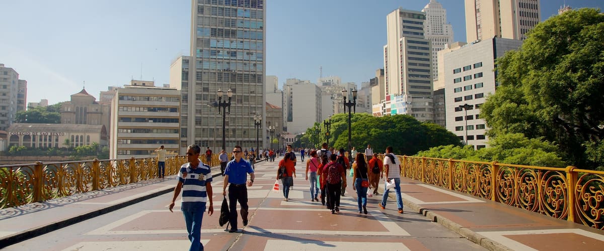 Viaduto do Cha which includes a city as well as a large group of people