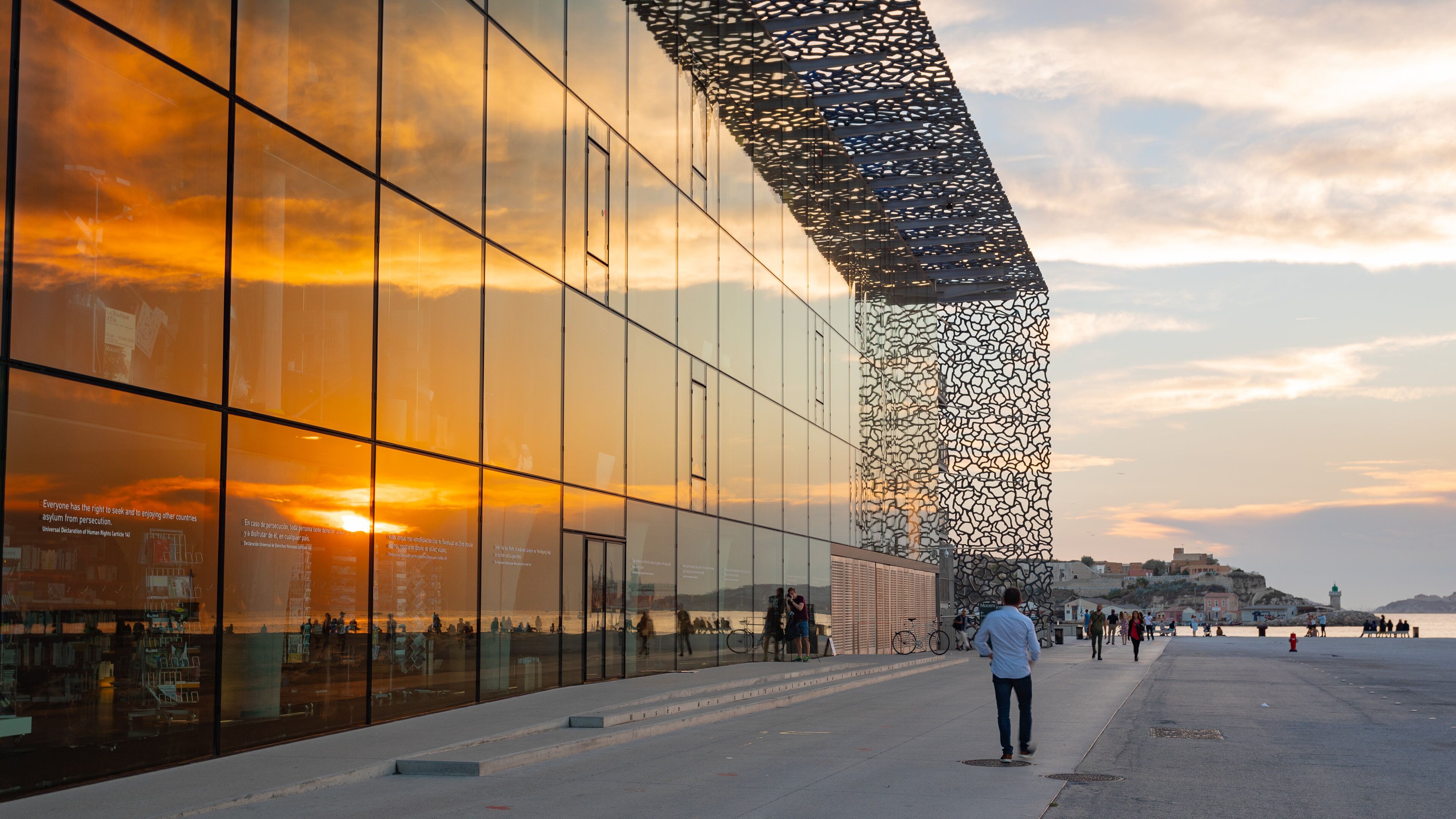 Museum of European and Mediterranean Civilisations featuring a sunset