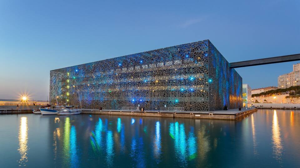 Marseille featuring modern architecture and night scenes