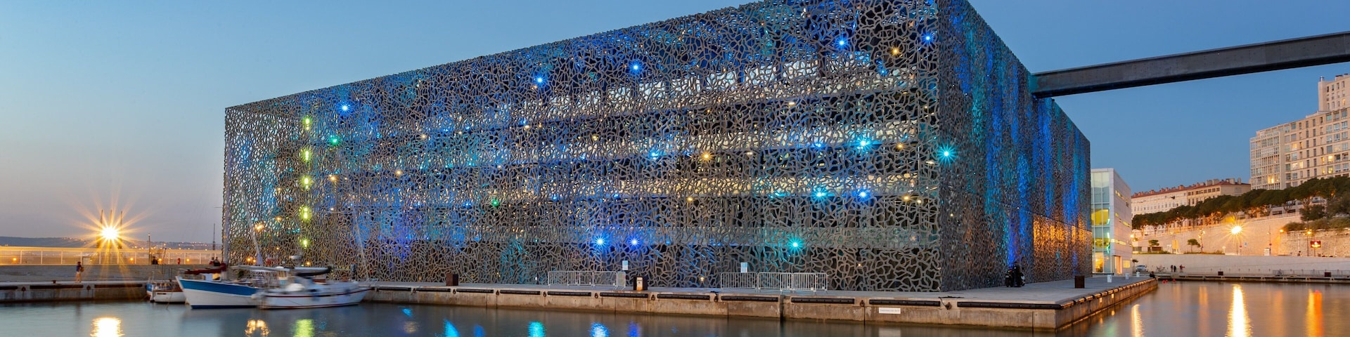 Marseille featuring modern architecture and night scenes